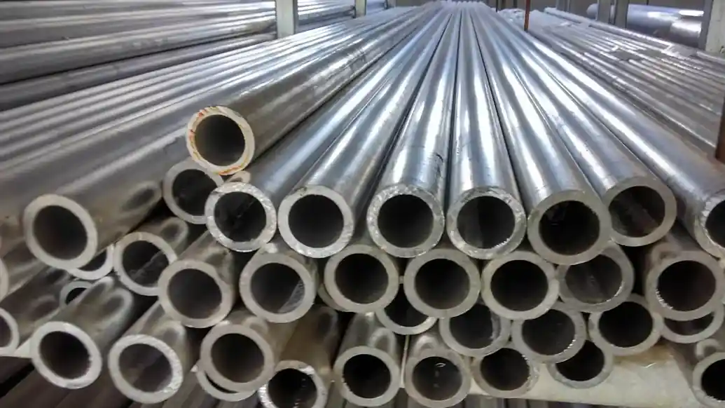 Aluminium alloy tube stacked in a warehouse rack