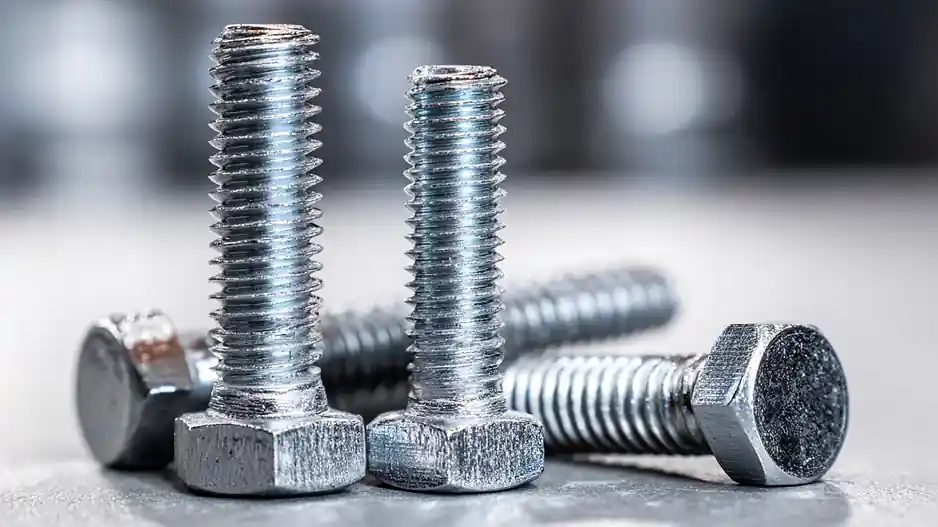 Close-up of hex head alloy bolts